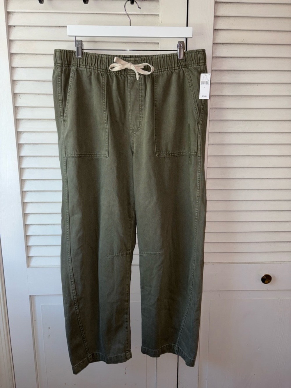 NWT GAP Mid Rise Barrel Jeans Green Pull On Soft Tapered Leg Size L - Picture 2 of 7